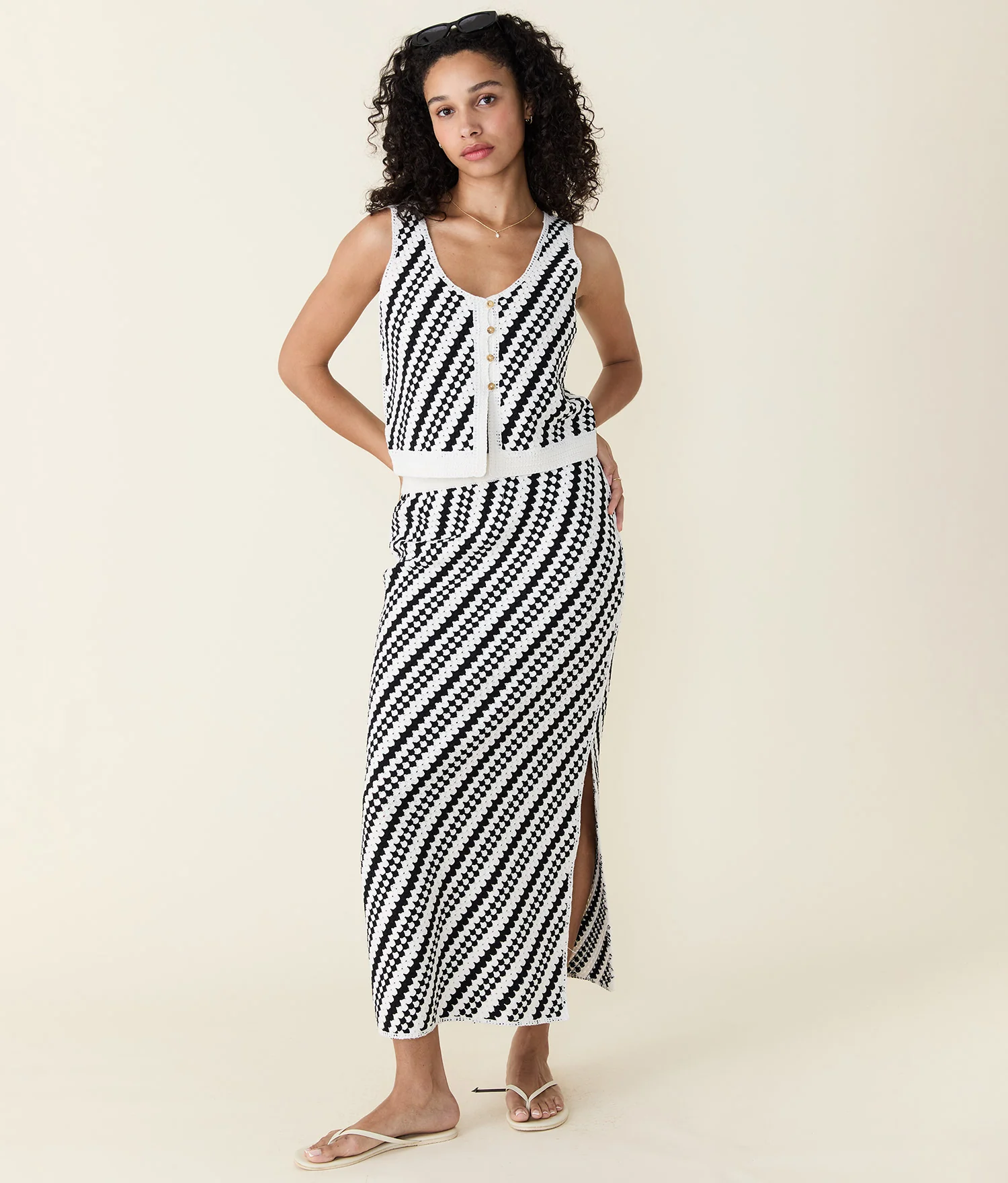 Oasis Sweater Tank (Black - Cream Stripe) - Image 5