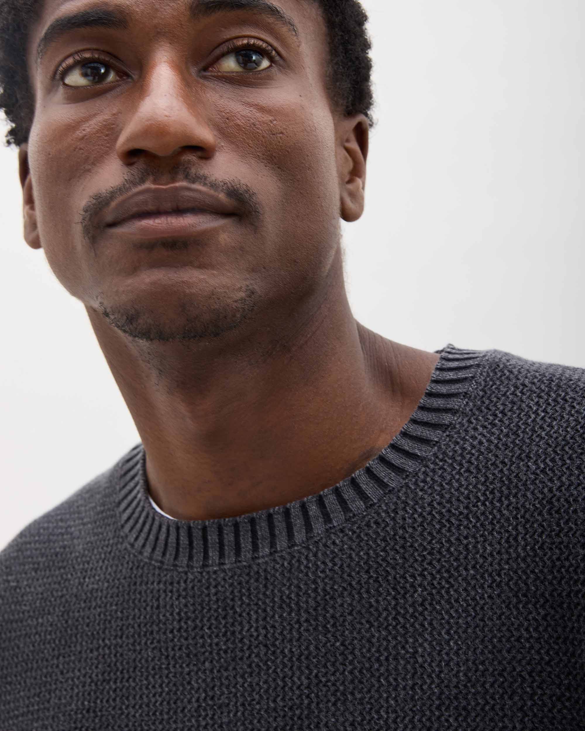 Mens Dune Open Knit Sweater - Cotton Sweater Knit - Black - Image 6
