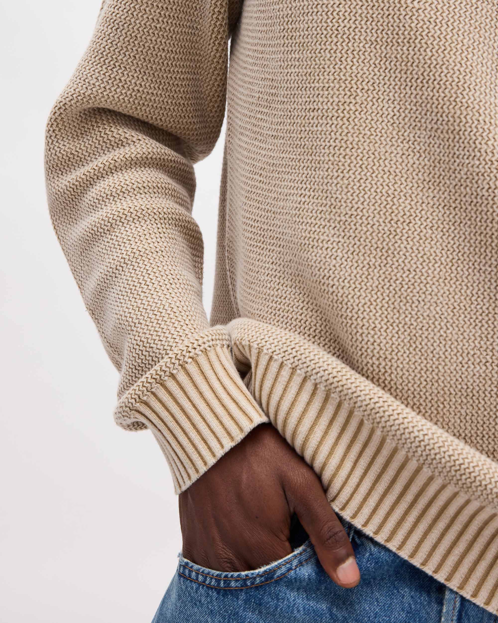 Mens Dune Open Knit Sweater - Cotton Sweater Knit - Khaki - Image 5