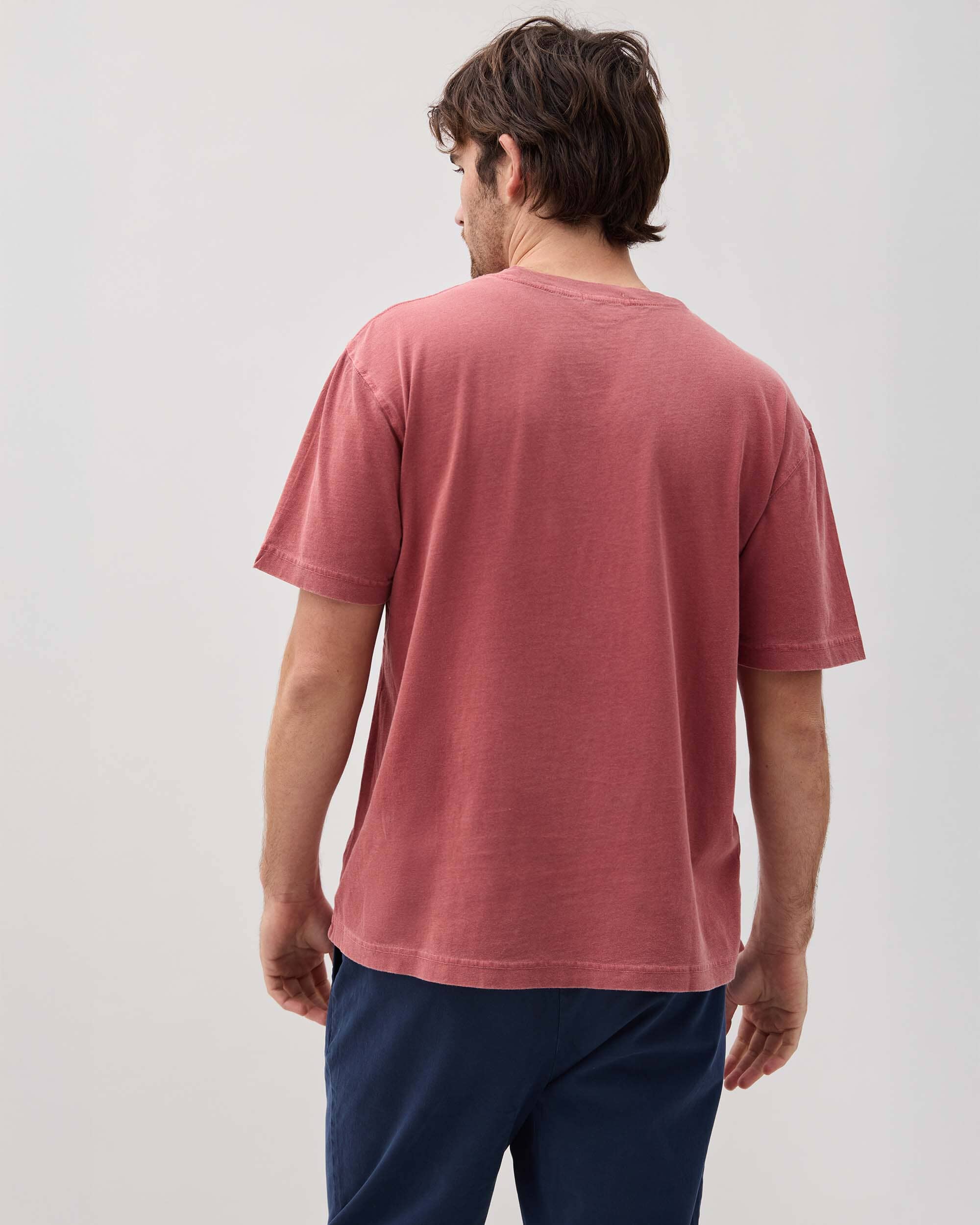 Mens Relaxed Short Sleeve Tee - Pigment Dye Jersey - Marsala - Image 3