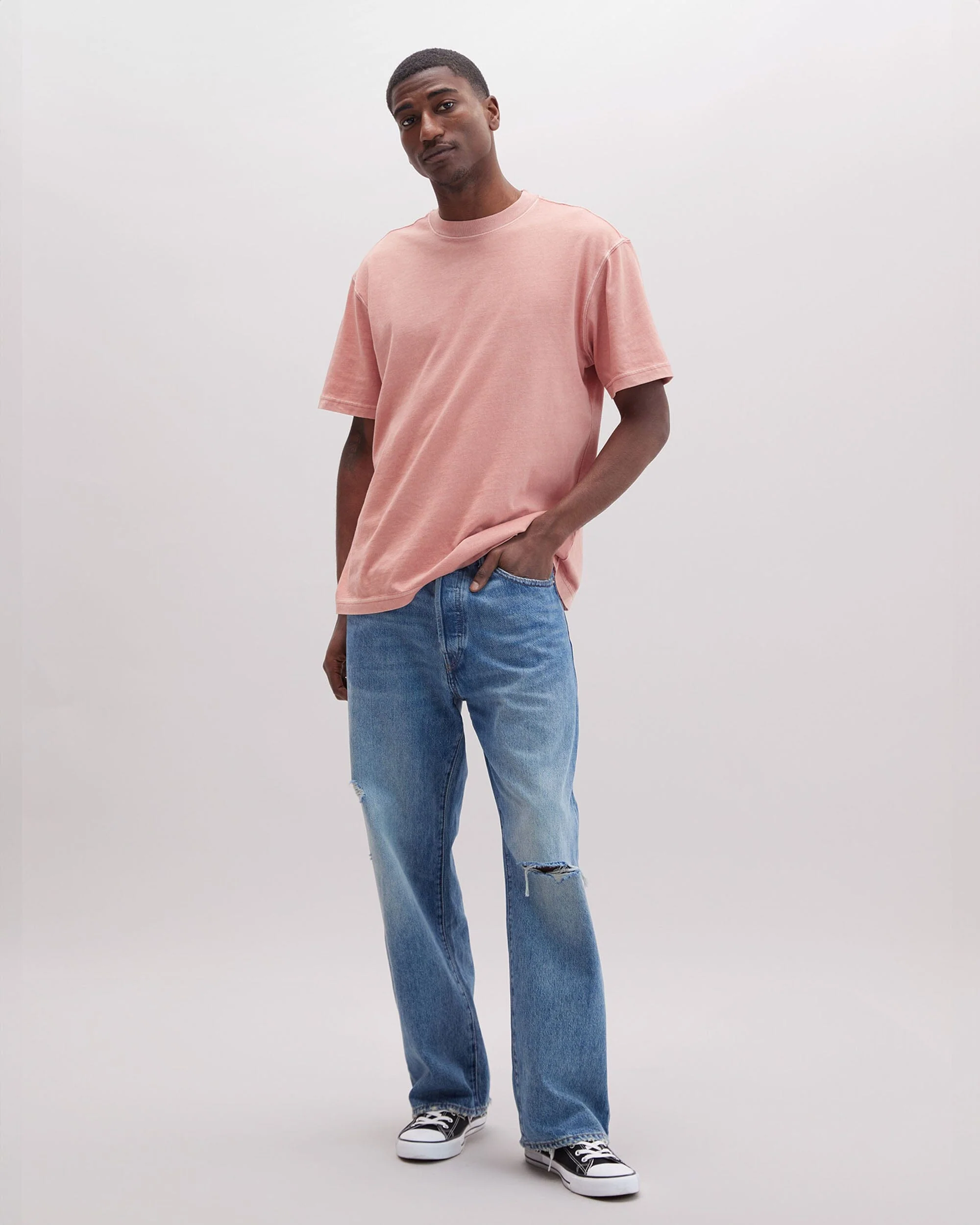 Mens Relaxed Short Sleeve Tee - Pigment Dye Jersey - Pink Sands - Image 3