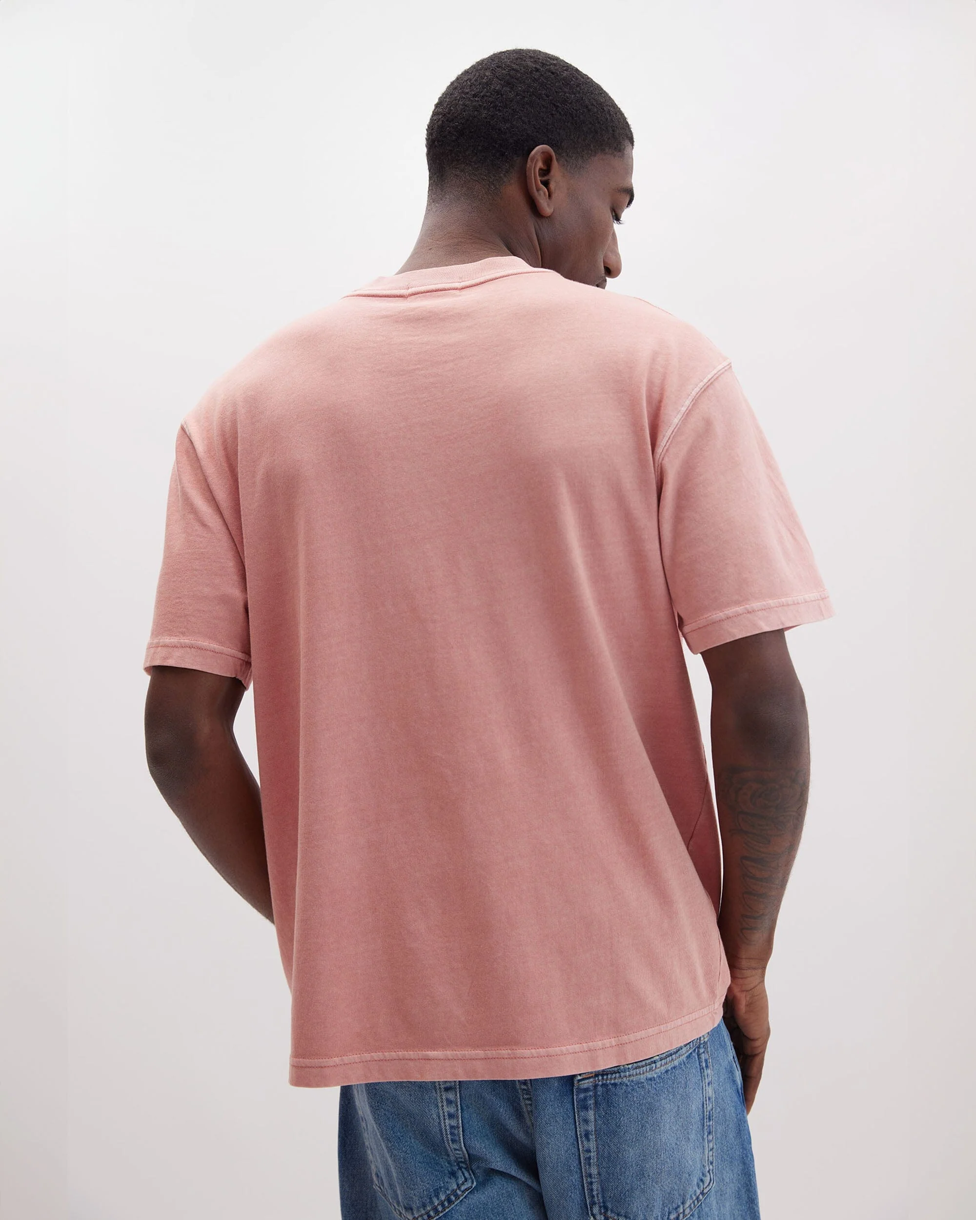 Mens Relaxed Short Sleeve Tee - Pigment Dye Jersey - Pink Sands - Image 4