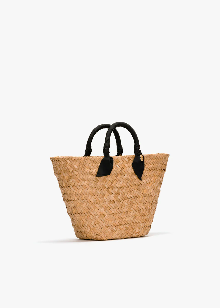 Rosie Woven Straw Ribbon Handle Tote (Black) - Image 3