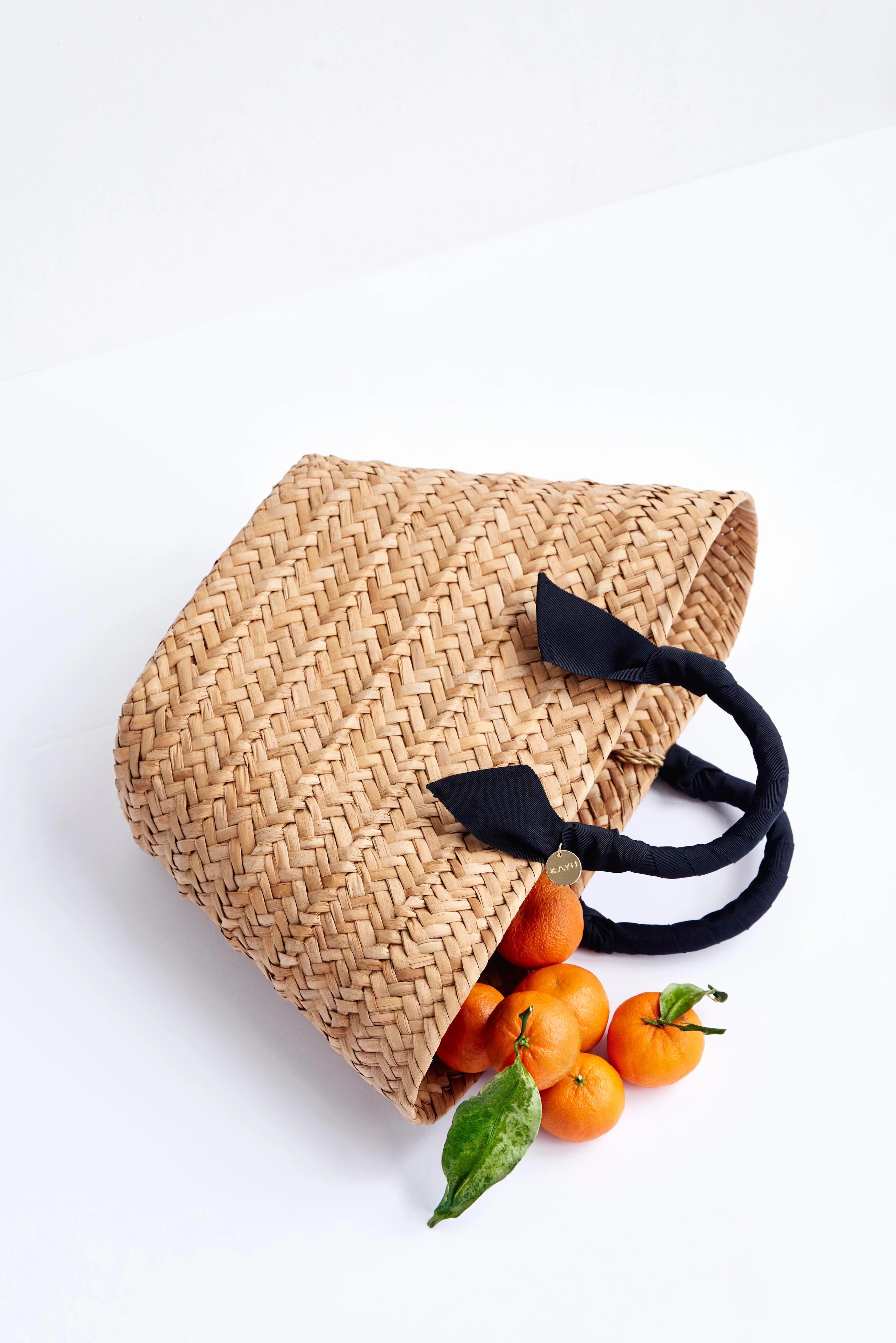 Rosie Woven Straw Ribbon Handle Tote (Black) - Image 5