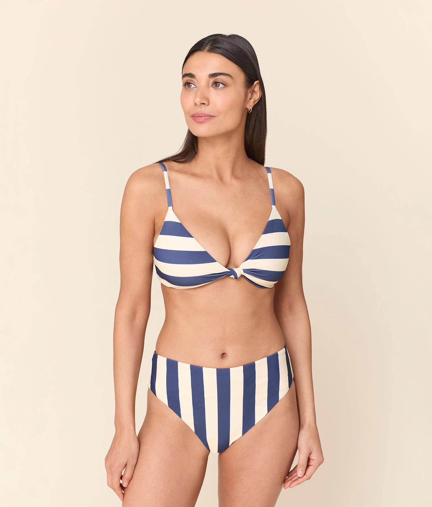 The Santorini Bikini Top - Eco Nylon - Deep Cobalt Wide Stripe - Image 4