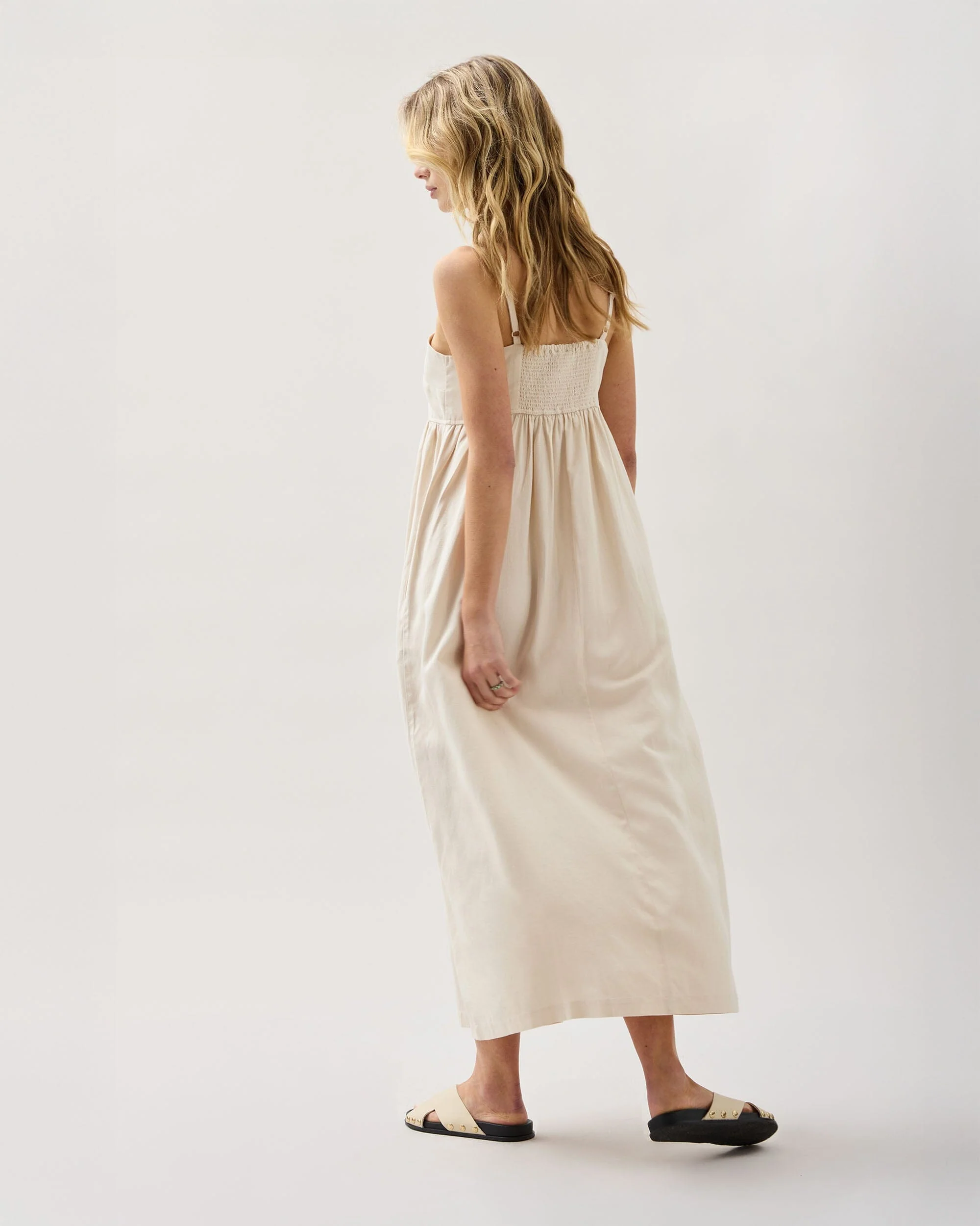 Womens Linen Maxi Dress - Rayon Linen Woven - Bone - Image 4