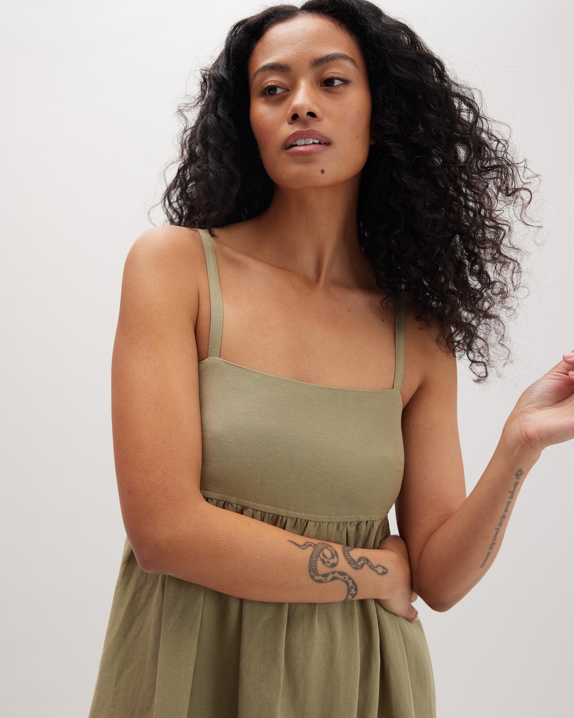 Womens Linen Maxi Dress - Rayon Linen Woven - Dried Sage - Image 4