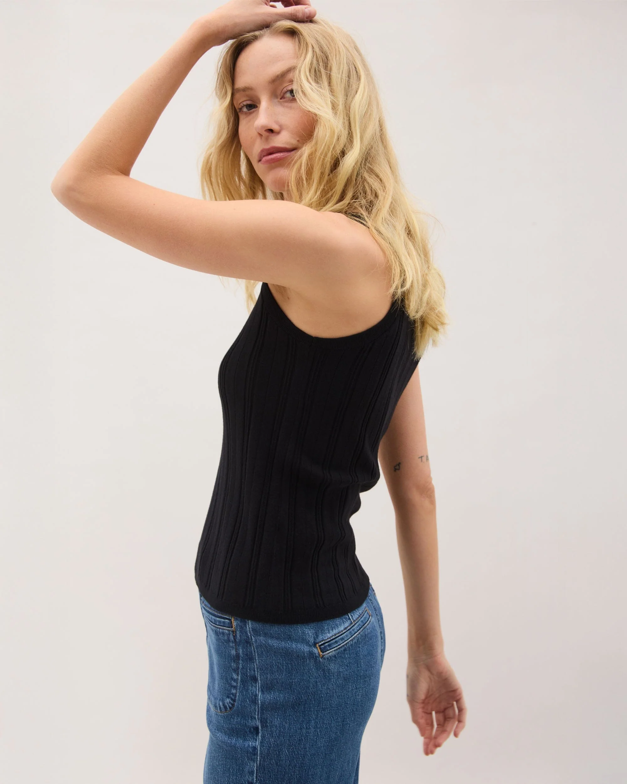 Womens Monica Tank - Cotton Sweater Knit - Black - Image 3