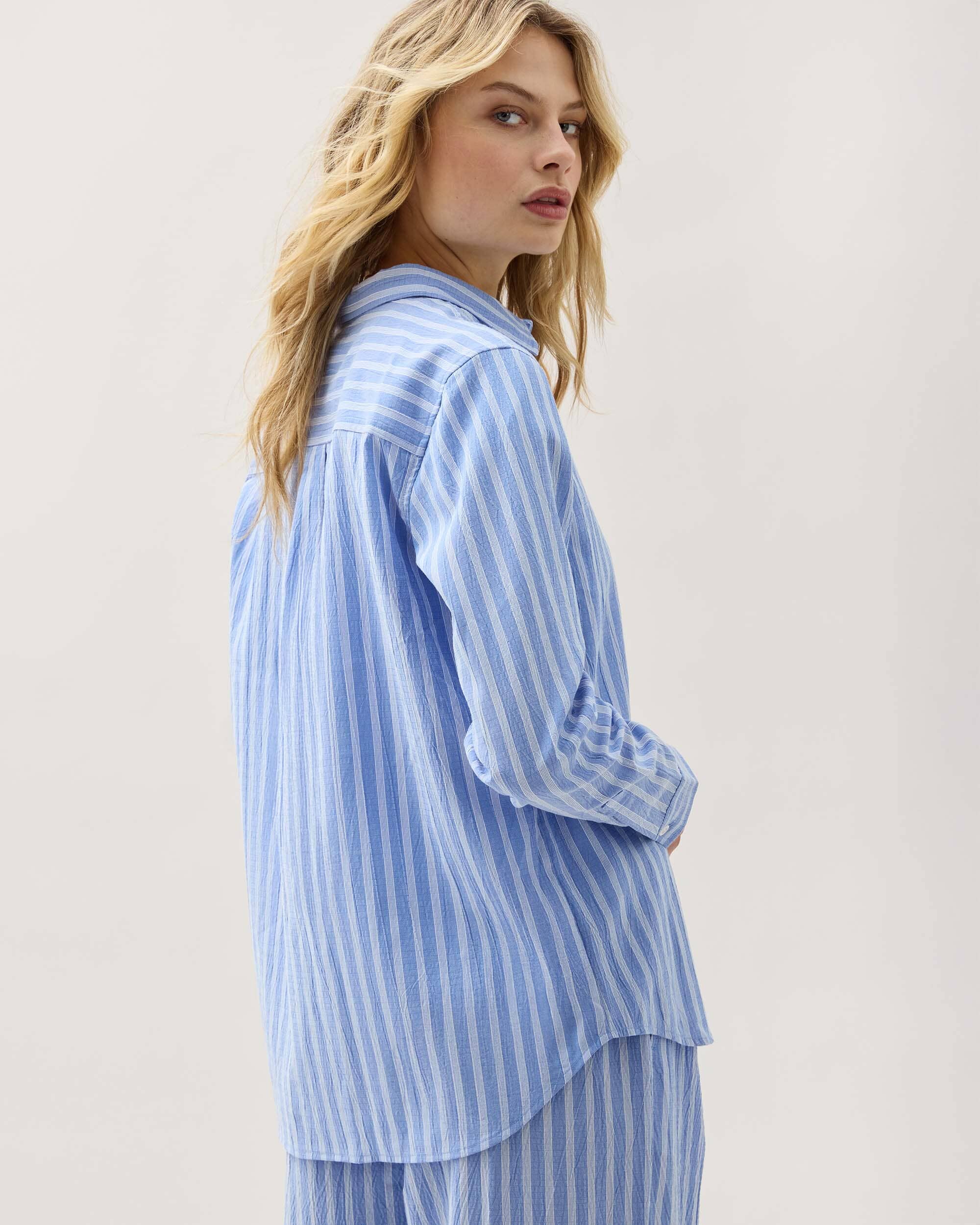Womens Palermo Button Up - Poly Seer Sucker Stripe - Oxford Blue Stripe - Image 3