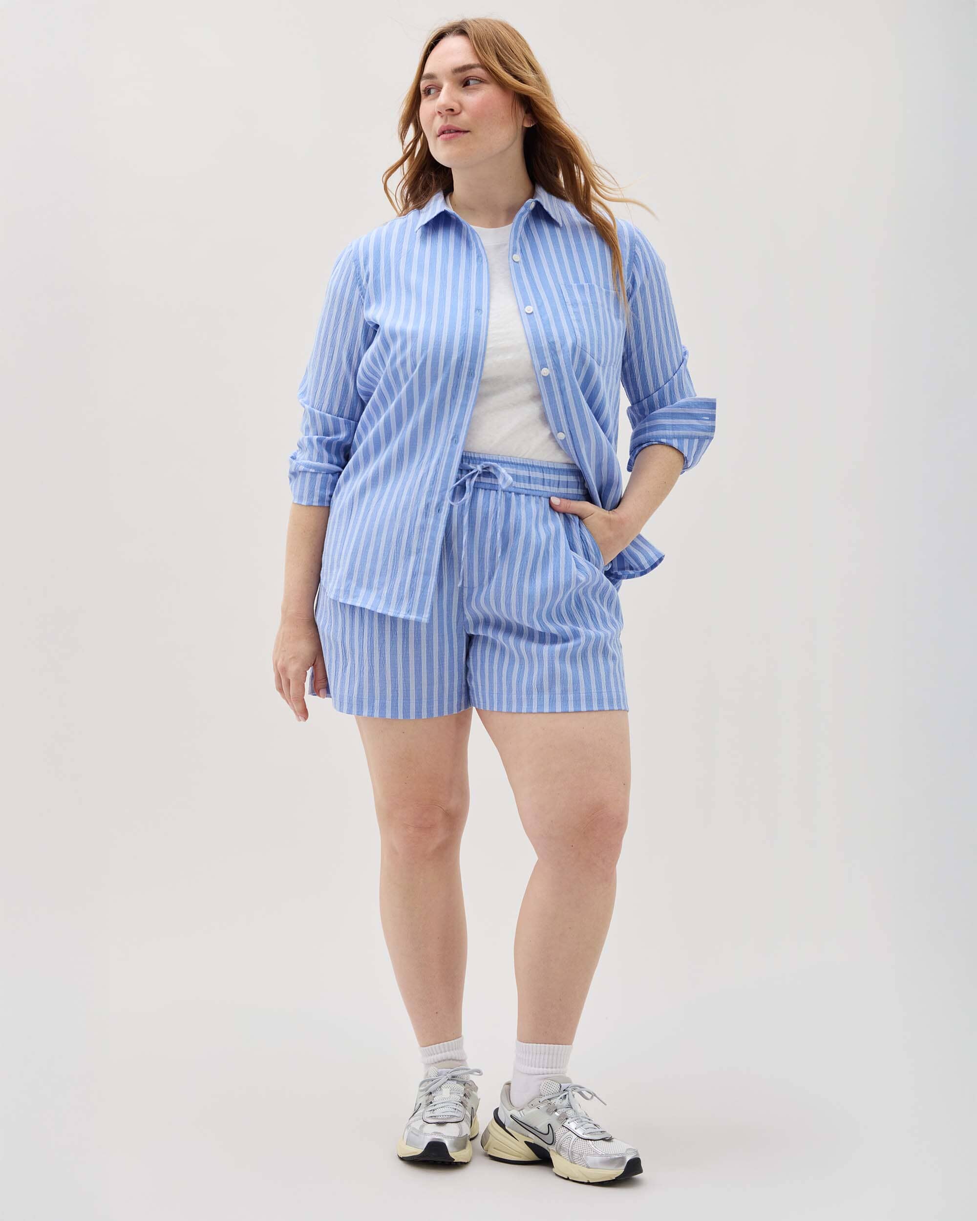 Womens Palermo Short - Poly Seer Sucker Stripe - Blue Stripe - Image 3