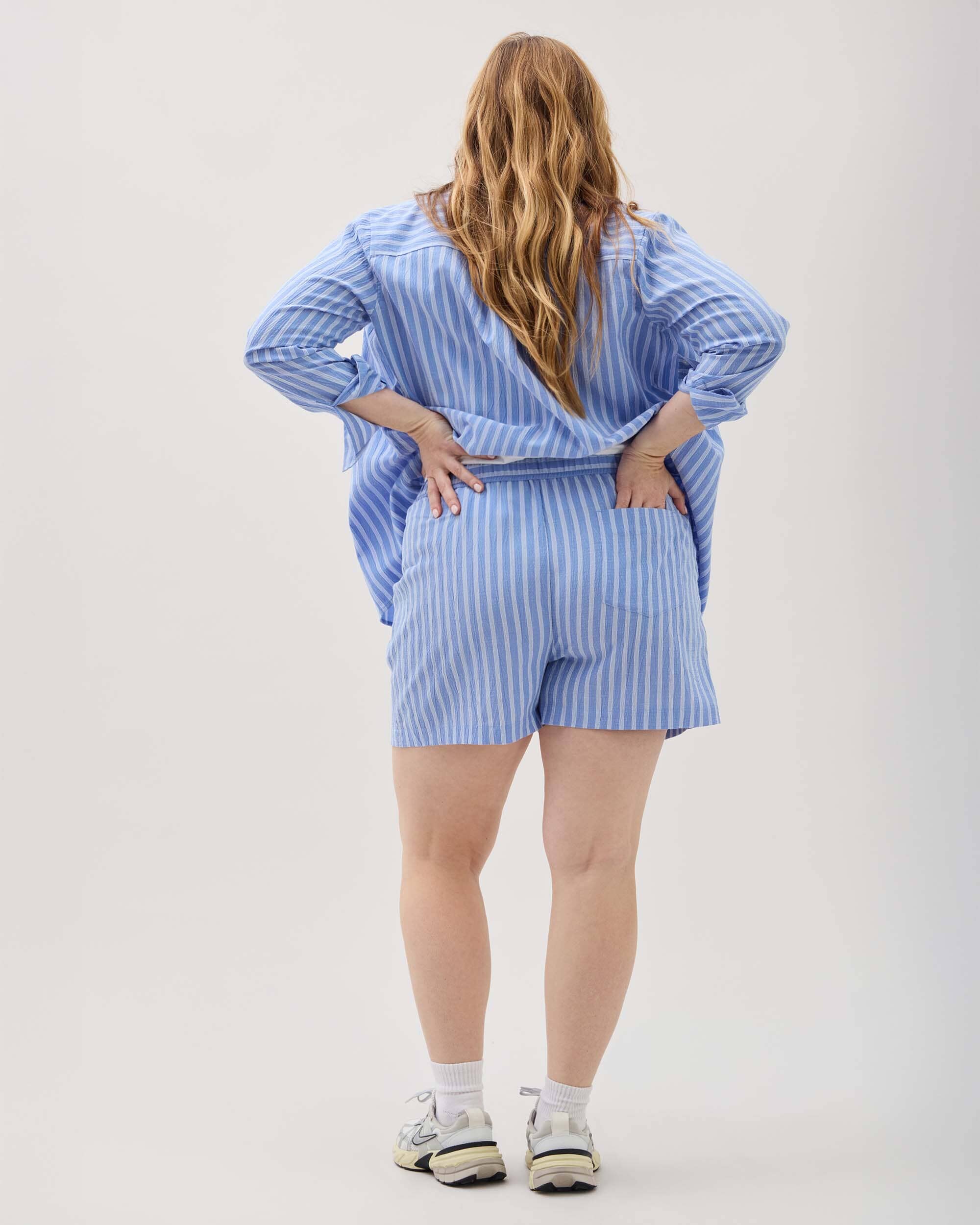 Womens Palermo Short - Poly Seer Sucker Stripe - Blue Stripe - Image 5
