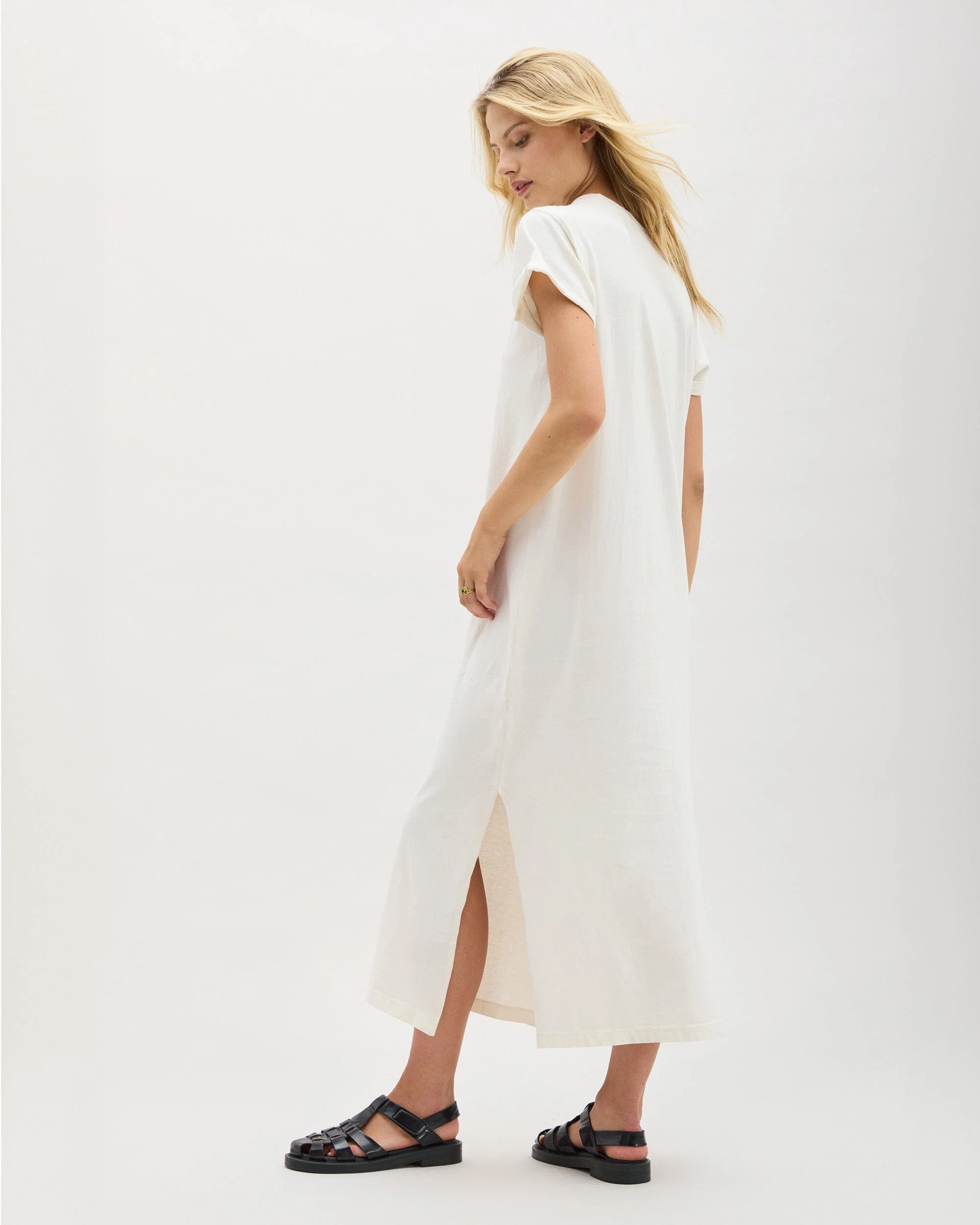 Womens Relaxed Tee Dress - Pigment Dye Jersey - Bone - Image 4
