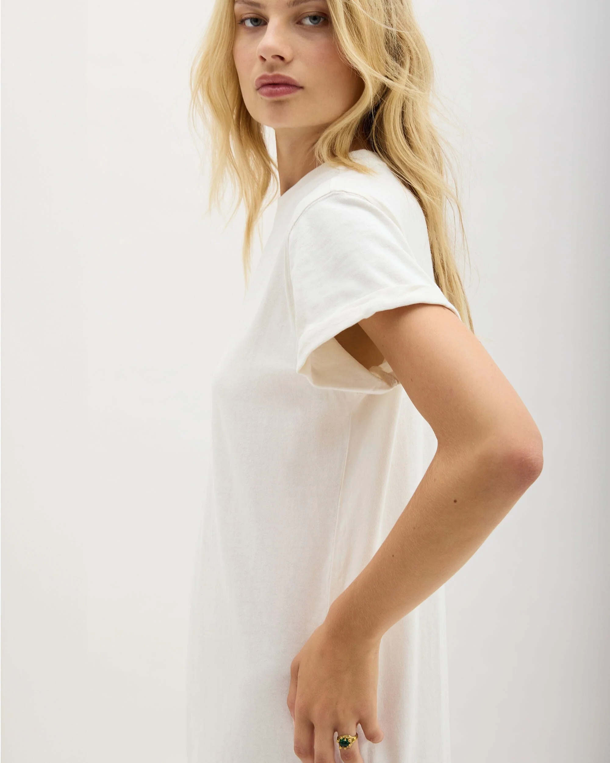 Womens Relaxed Tee Dress - Pigment Dye Jersey - Bone - Image 5
